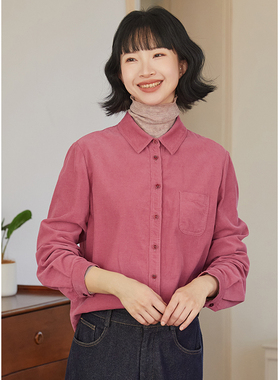 忘城H1020座/莓果恋歌/冬季全棉21细坑条文艺正肩显瘦灯芯绒衬衫