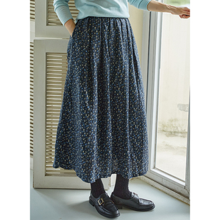 14支纯亚麻文艺印花a字半身裙 2024秋冬新款 忘城T400座 深秋星星