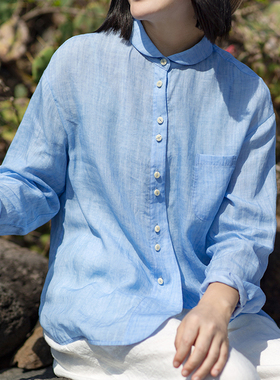 忘城S820座/一片流云/2023春夏100支天丝苎麻炒色蓝色衬衫防晒衫