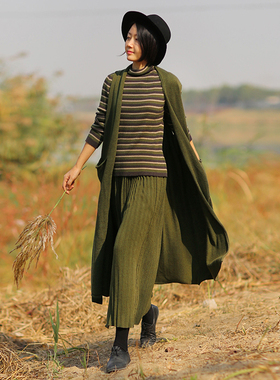忘城9130座/秋日天空3/冬季文艺范修身保暖绿色中长款马甲外套女