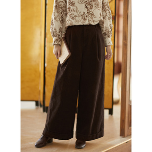 11坑灯芯绒全棉栗棕复古阔腿裤 忘城T299座 2024新品 告白 女 橡树