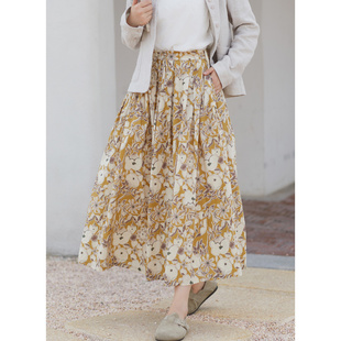 秋60支100%长绒棉印染印花系带a字半身裙 花 忘城H1285座 做自己