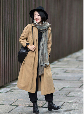 忘城R117座/随风漫步/2021秋季新款简约百搭棉麻卡其色风衣外套女