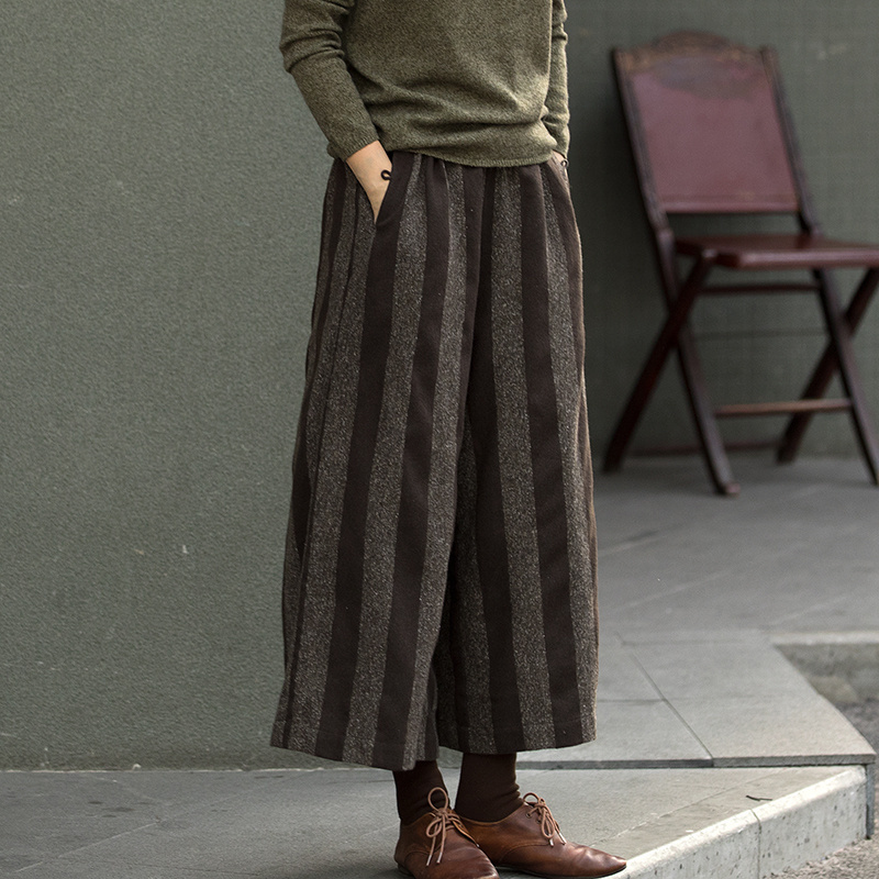 忘城复古自然腰复古阔腿裤