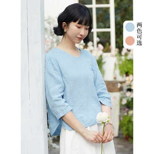 文艺复古常规亚麻女显白