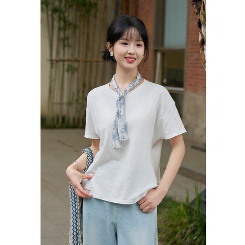 忘城夏汉麻棉混纺短袖T恤女百搭