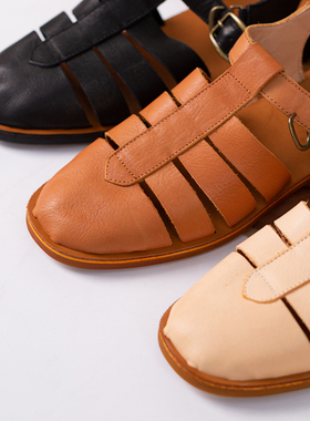 忘城X-85座/罗马假日/2021年新款头层牛皮罗马凉鞋女复古厚底绑带