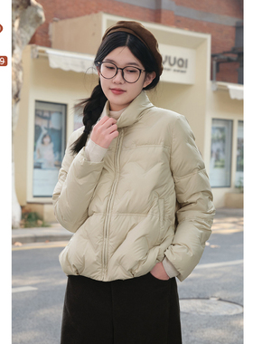 忘城W206座/云迹/90白鸭绒蓬松保暖羽绒服冬立领小个子短款外套女