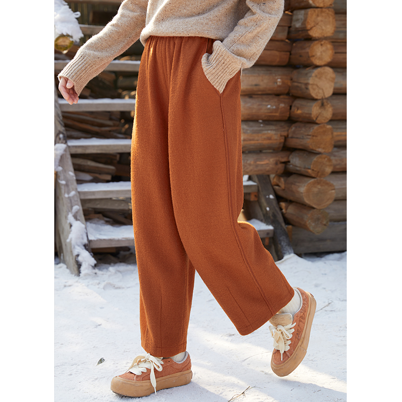 忘城通勤橙红色羊毛裤