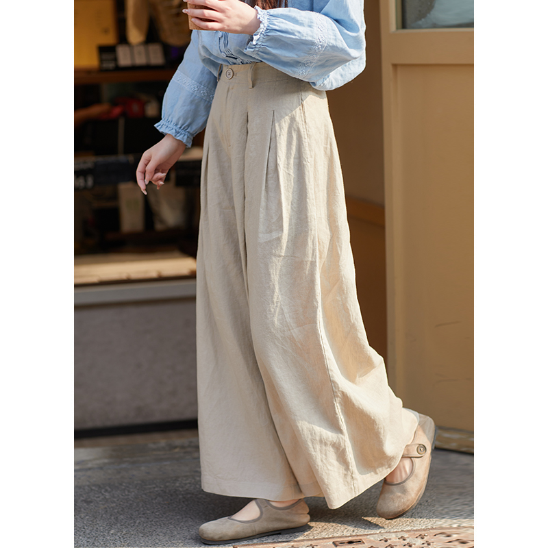 忘城T494座/一粒种子/春季14支亚麻筋骨感宽松显瘦百搭高腰阔腿裤