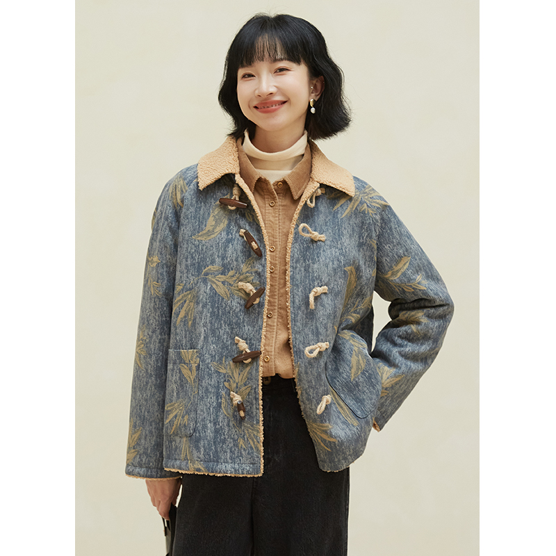 忘城小众复古棉混纺提花加绒外套