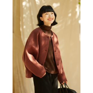 美丽诺羊毛棉混纺毛呢提花短外套女 23冬新品 忘城A379座 半岛黄昏