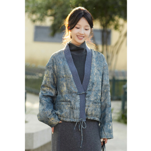 80G优质羊毛棉无领对襟棉服中式 冬新款 提花 时光清浅 忘城A1130座