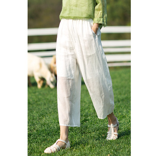 100支苎麻白色简约双层大哈伦裤 忘城H418座 新款 2023夏季 夜与日