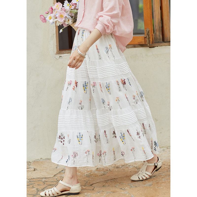 忘城文艺复古绣花半身裙
