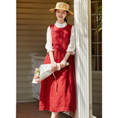 花事忙 春季 新款 忘城H1159座 14支色织亚麻法式 连衣裙气质背心裙