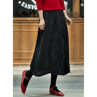 忘城S714座 2022冬定制澳毛提花肌理小A显瘦半身裙 黑色圆舞曲