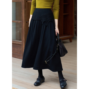 羊毛棉混纺仿手钩花片小A字半身裙 23冬新品 忘城Y275座 漫天星光