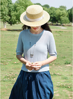 忘城T238座/人间盛夏/2023夏季新款三醋酸天丝混纺蓝色针织T恤