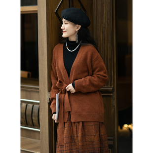 开衫 忘城M1013座 2022冬牦牛绒红咖色廓形落肩袖 温柔 外套 初冬