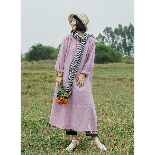 忘城文艺色织亚麻连衣裙