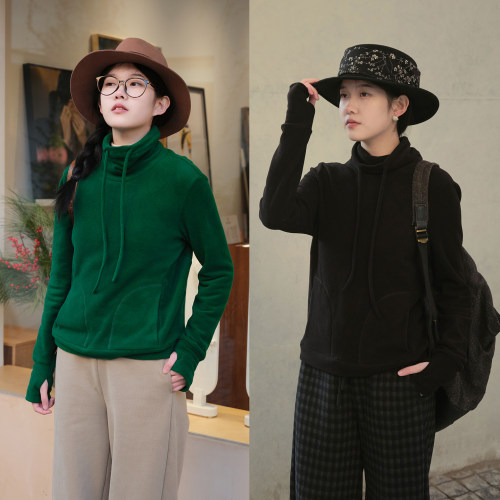 忘城N950座/雪落围炉/冬款德绒加厚高领卫衣堆堆领上衣内搭打底女