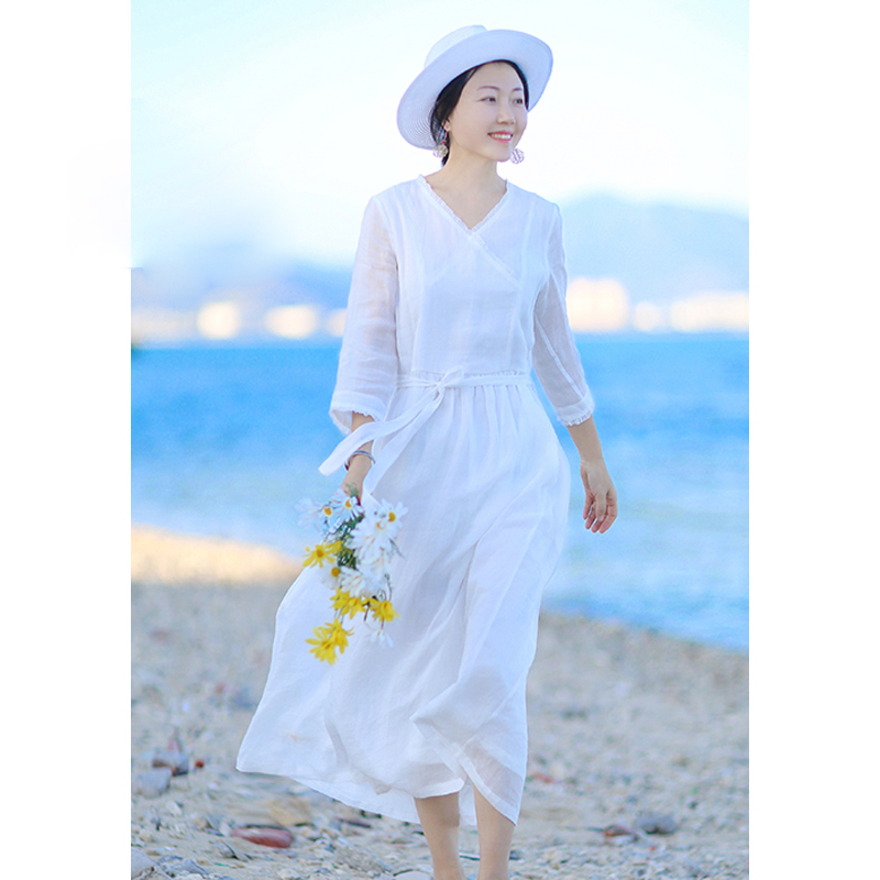 V领双层设计苎麻春夏新品