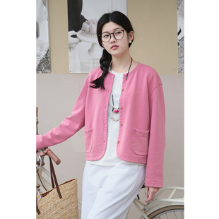 长袖 忘城H1494座 320G呼吸棉圆领外套女短款 26春款 上衣 山茶花瓣
