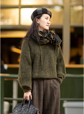 忘城C570座/阳光照耀青苔/2022秋冬马海毛羊毛连帽卫衣宽松毛衣