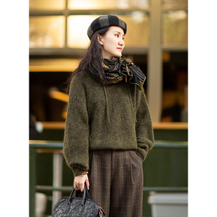 忘城C570座 2022秋冬马海毛羊毛连帽卫衣宽松毛衣 阳光照耀青苔