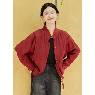 14支加密色织亚麻立领短外套下摆抽绳 秋款 忘城H1302座 焰火流光