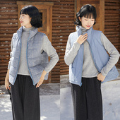 冬季 忘城H1014座 小确幸 正反两穿亚麻长绒棉90白鸭绒羽绒马甲女