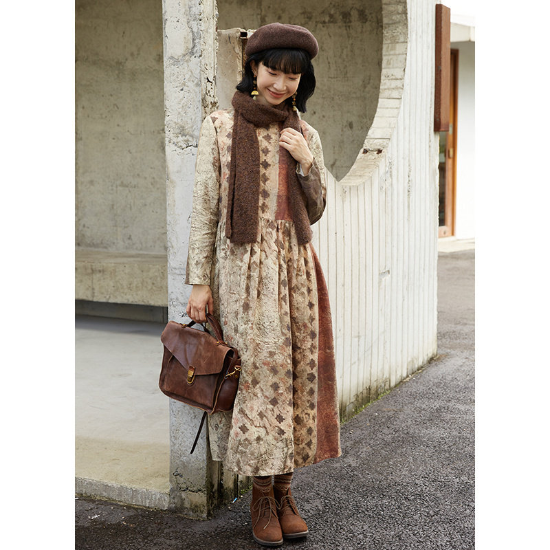 通勤人棉亚麻混纺印花复古