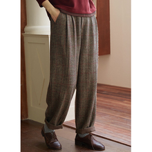 忘城N622座/寒霜点点/冬季色织千鸟格纹100%羊毛呢保暖长裤哈伦裤