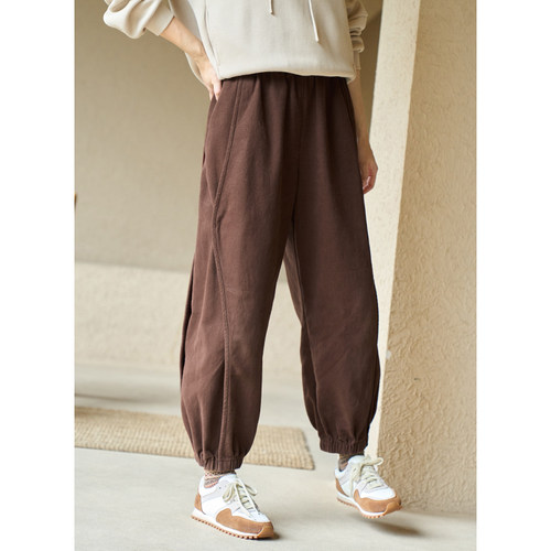 松紧腰文艺复古长裤裤口收口