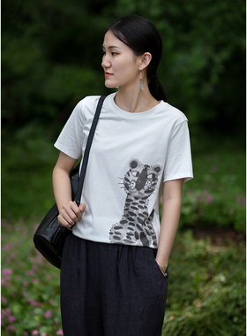 忘城9833座/心有萌虎/2022夏新款26支新疆长绒棉老虎印花重磅T恤