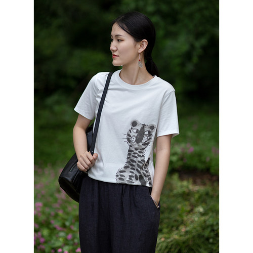 短袖文艺常规印花棉女显瘦百搭