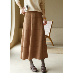 优雅驼色26支羊毛混纺伞形半身裙 2023冬新品 忘城L043座 十月烟火