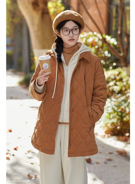 忘城H1427座/暖阳/冬季新款纯棉灯芯绒90白鸭绒羽绒服外套中长款