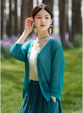 忘城H1166座/春欲放/春夏长绒棉醋酸54支镂空针织提花开衫女薄款