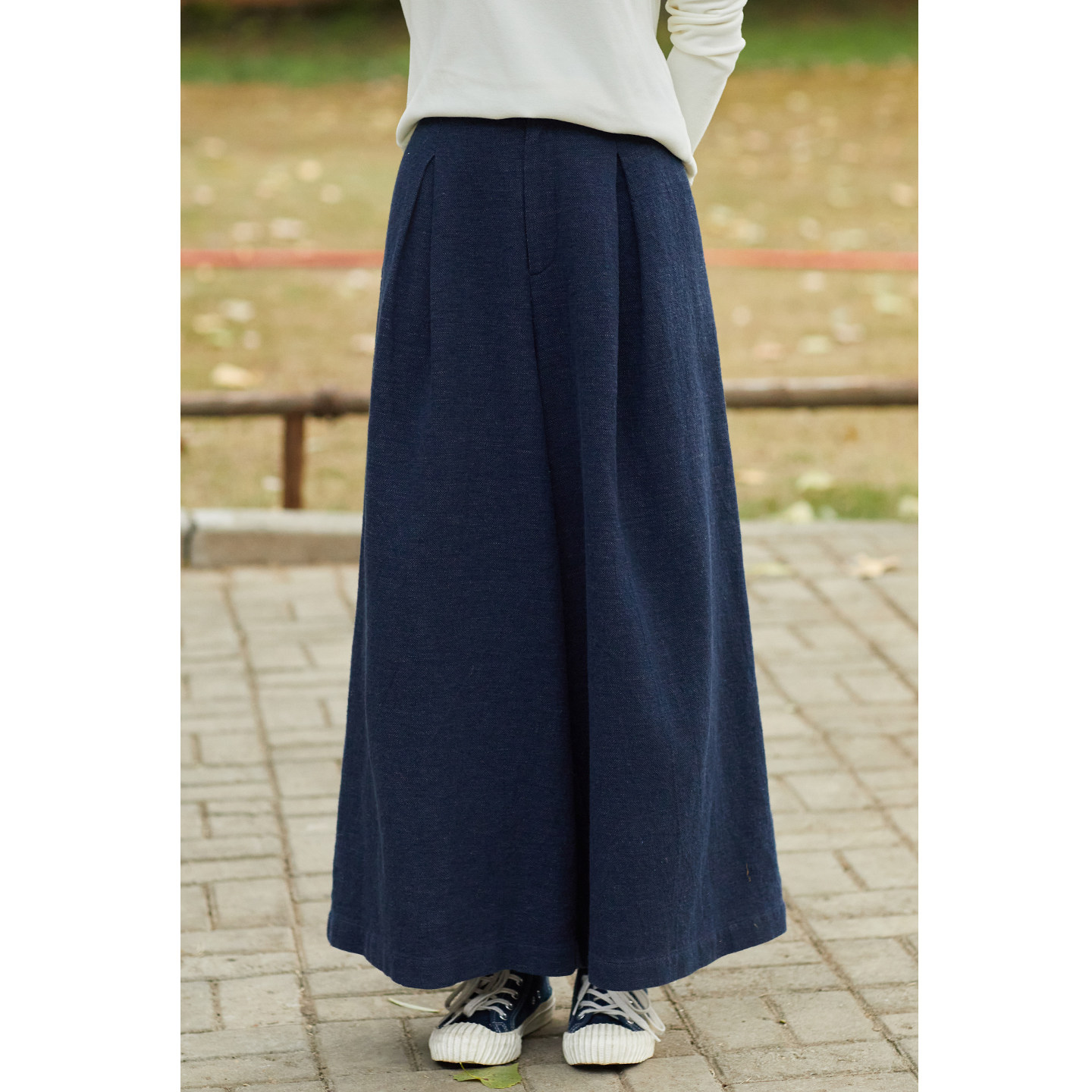 忘城A1077座/天空的独白/秋冬新款双色色织亚麻棉藏青色阔腿裤女,女装/女士精品,休闲裤,淘宝优惠券,粉丝福利购,淘宝优惠卷