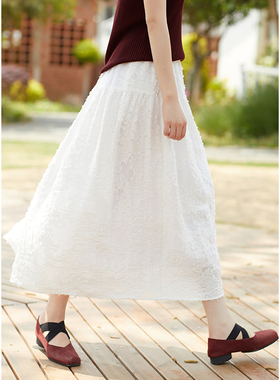 忘城H1206座/淡然如风/夏季新款天丝重工剪花文艺百搭a字半身裙女