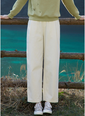 忘城H1079座/点缀春天/2025春季全棉米色斜纹牛仔小个子哈伦裤女