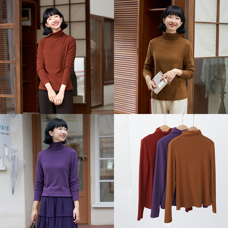长袖高领常规棉混纺女
