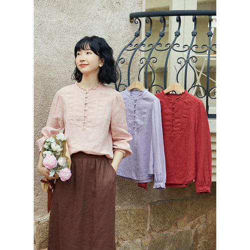 忘城文艺复古长袖全亚麻