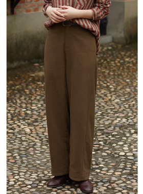 忘城N883座/遇见/秋冬新款全棉斜纹加厚直筒裤复古显瘦棕色裤子女