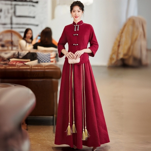 高级感旗袍敬酒服新娘红色新中式结婚订婚礼服裙婚服回门宴两件套