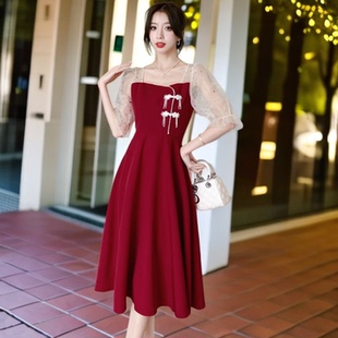 小个子敬酒服新娘红色日常可穿订婚礼服连衣裙生日宴会回门便装 裙