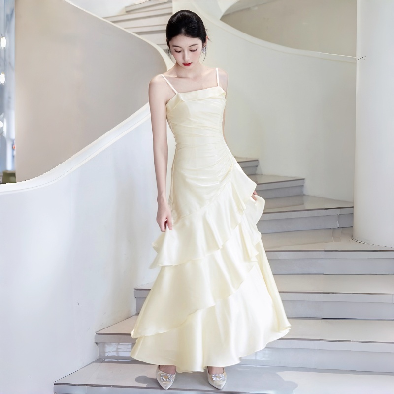 法式轻奢吊带连衣裙成人礼鱼尾裙