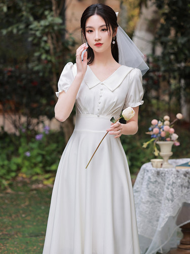 白色法式礼服裙子平时简约纯色女